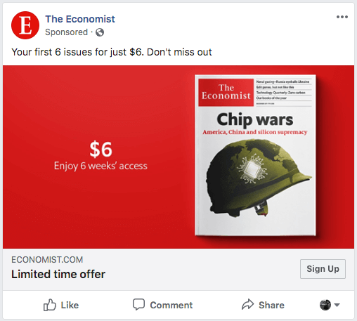 Example of a Facebook Ad from The Economist in the News Feed